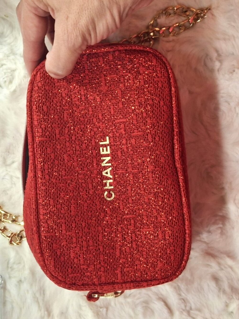 Chanel makeup bag with chain